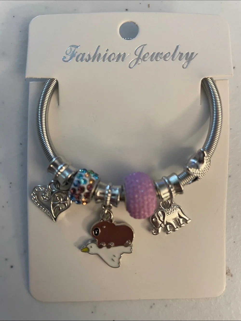 Fashion Jewelry Silver Charm Bracelet with Purple Bead